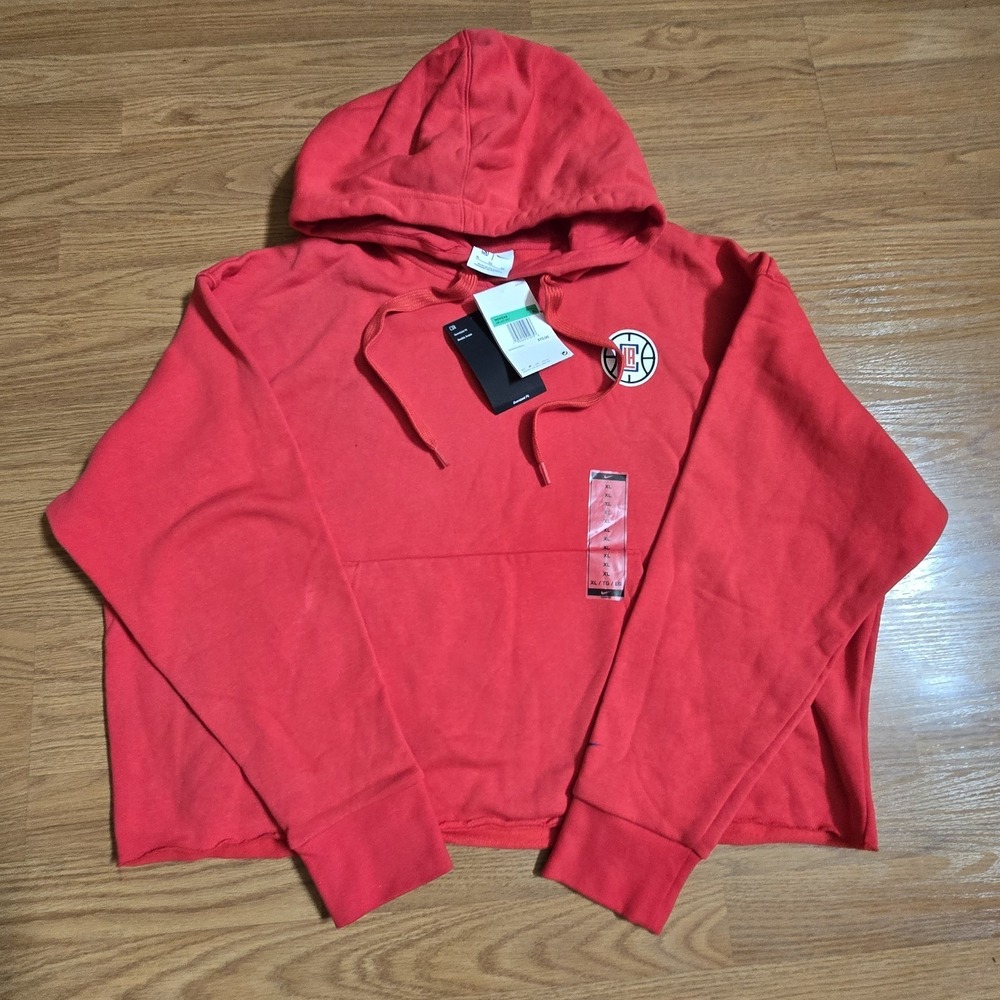 NWT Nike Clippers Red Crop Pullover Hoodie Oversize Fit Women's XL Embossed Logo - Picture 2 of 12